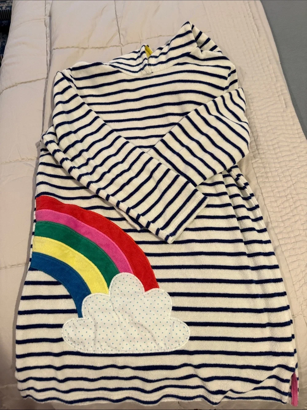 Mini Boden Girls Navy Stripe Swim Coverup with Rainbow